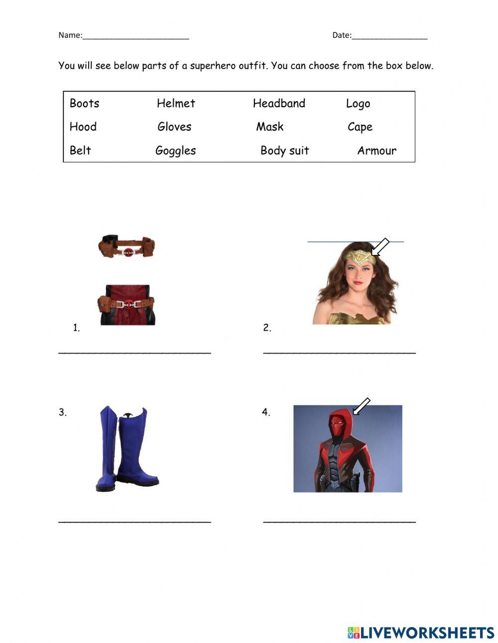 Superhero costume parts
