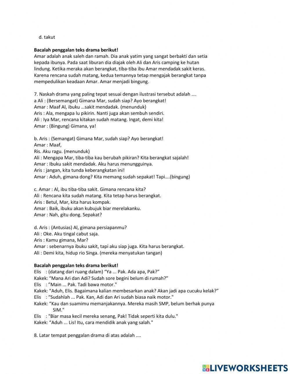 Teks drama interactive activity | Live Worksheets