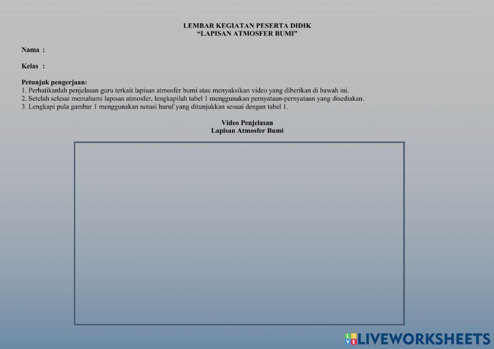 Lembar Kerja Peserta Didik -Lapisan Atmosfer Bumi-