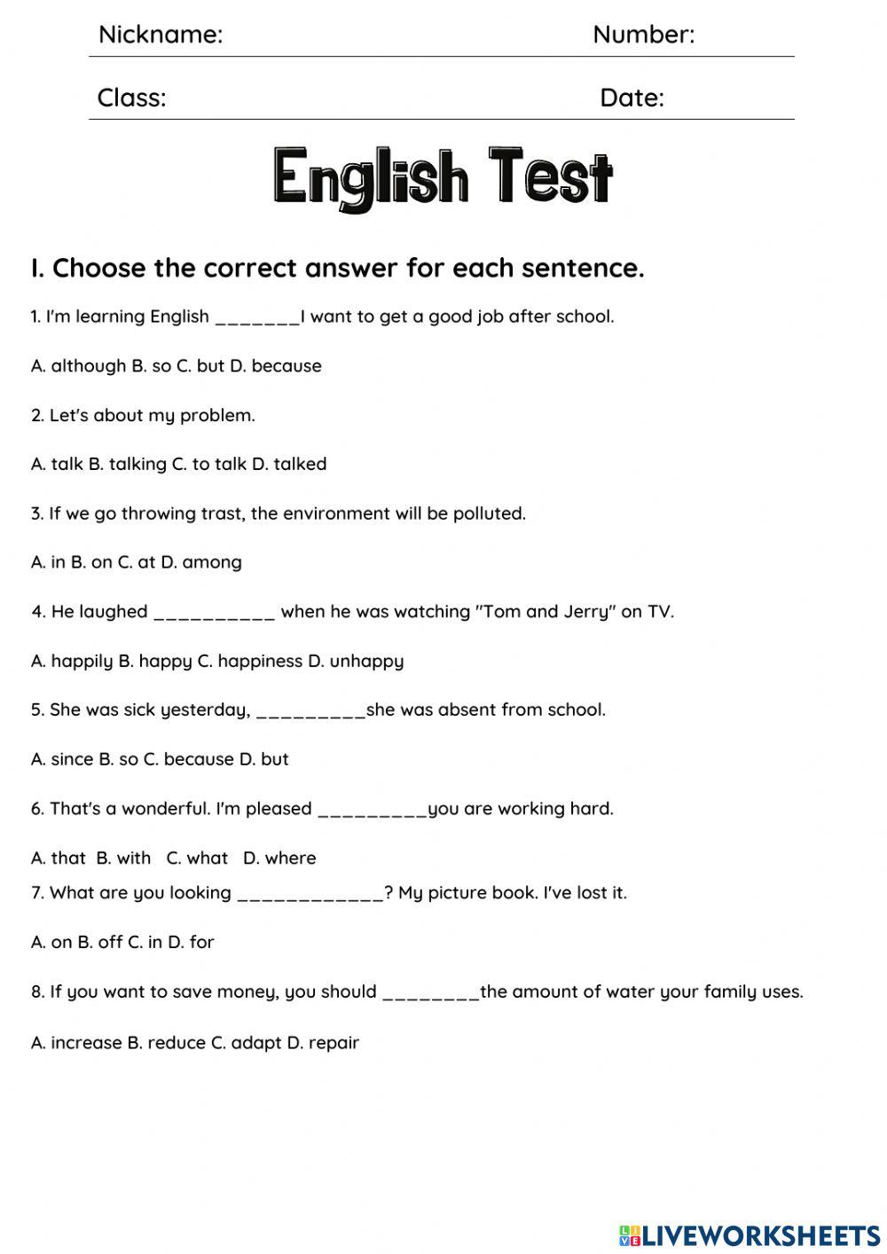 Đề thi Tiếng Anh học kì lớp 9