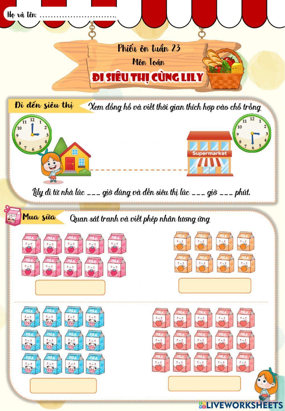 Lớp 2 - Toán - Tuần 23 - Đề 1