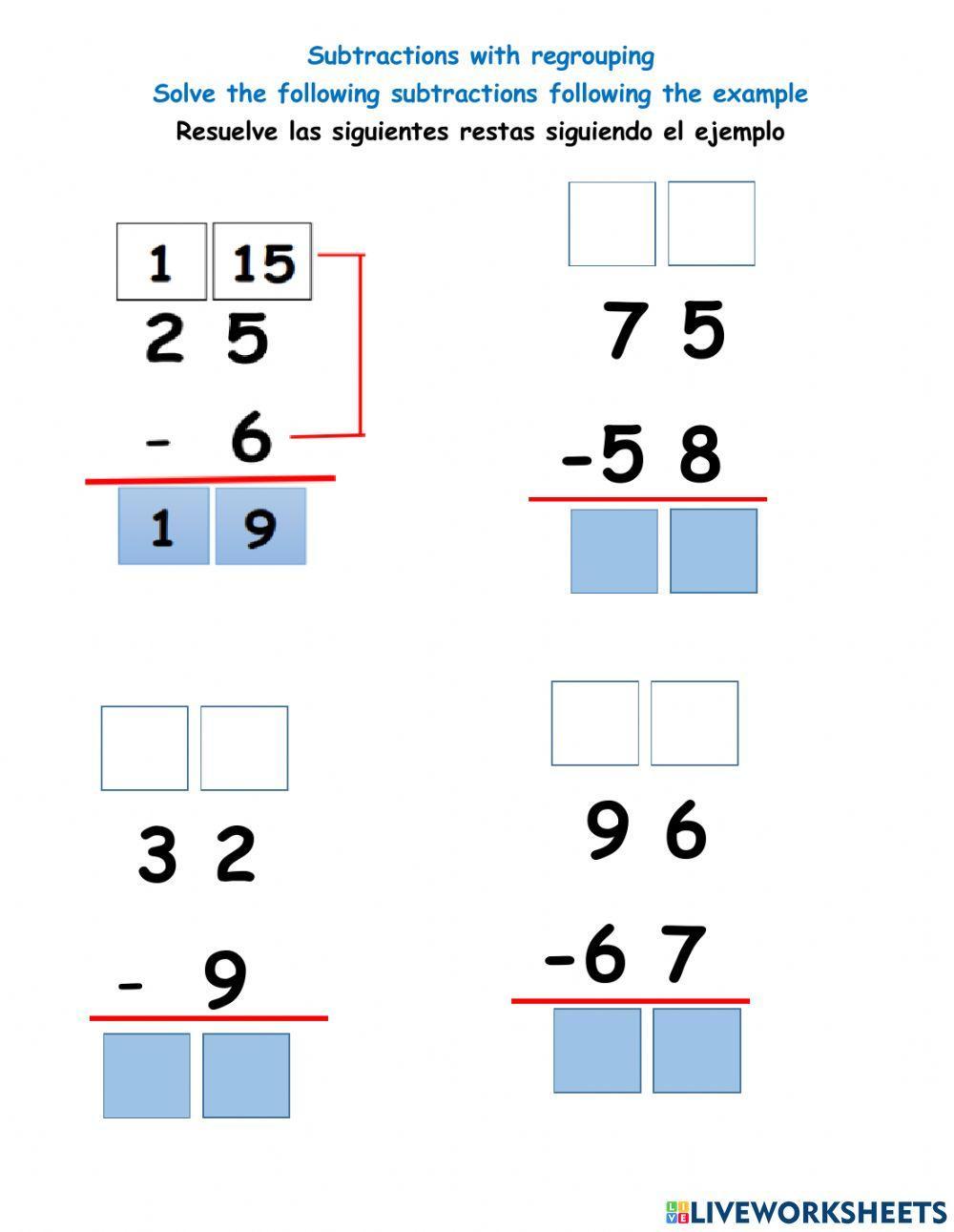 2 digit subtractions 2 digit subtractions