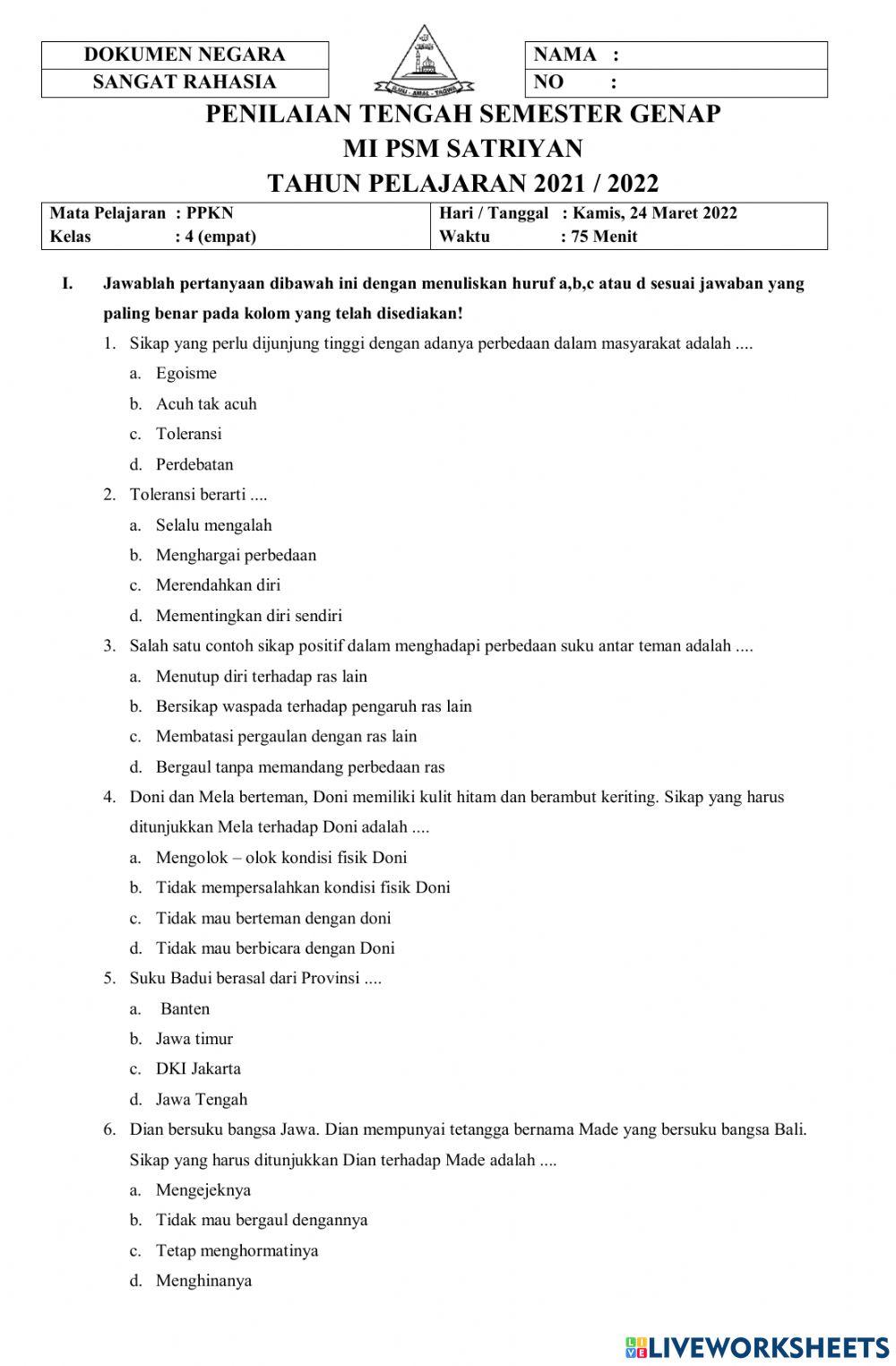 Soal PTS Genap Mapel PPKN