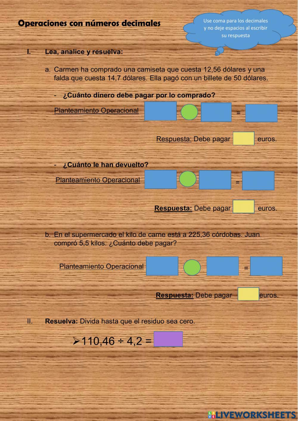 Operaciones con números decimales