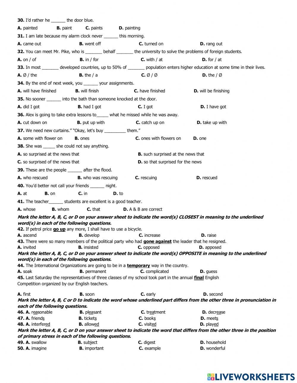 Second mid term test c- grade 12
