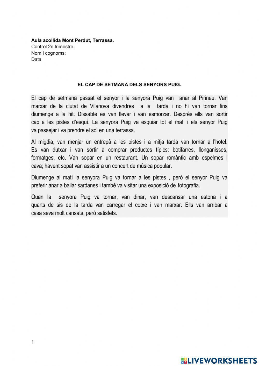 El cap de setmana  عطلة نهاية الاسبوع. نشاط