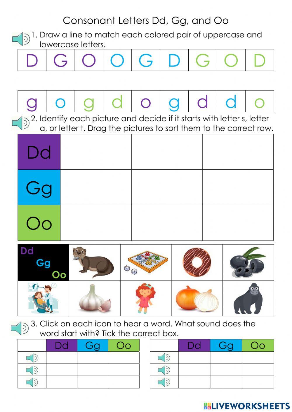Consonant Letters Dd, Gg, and Oo
