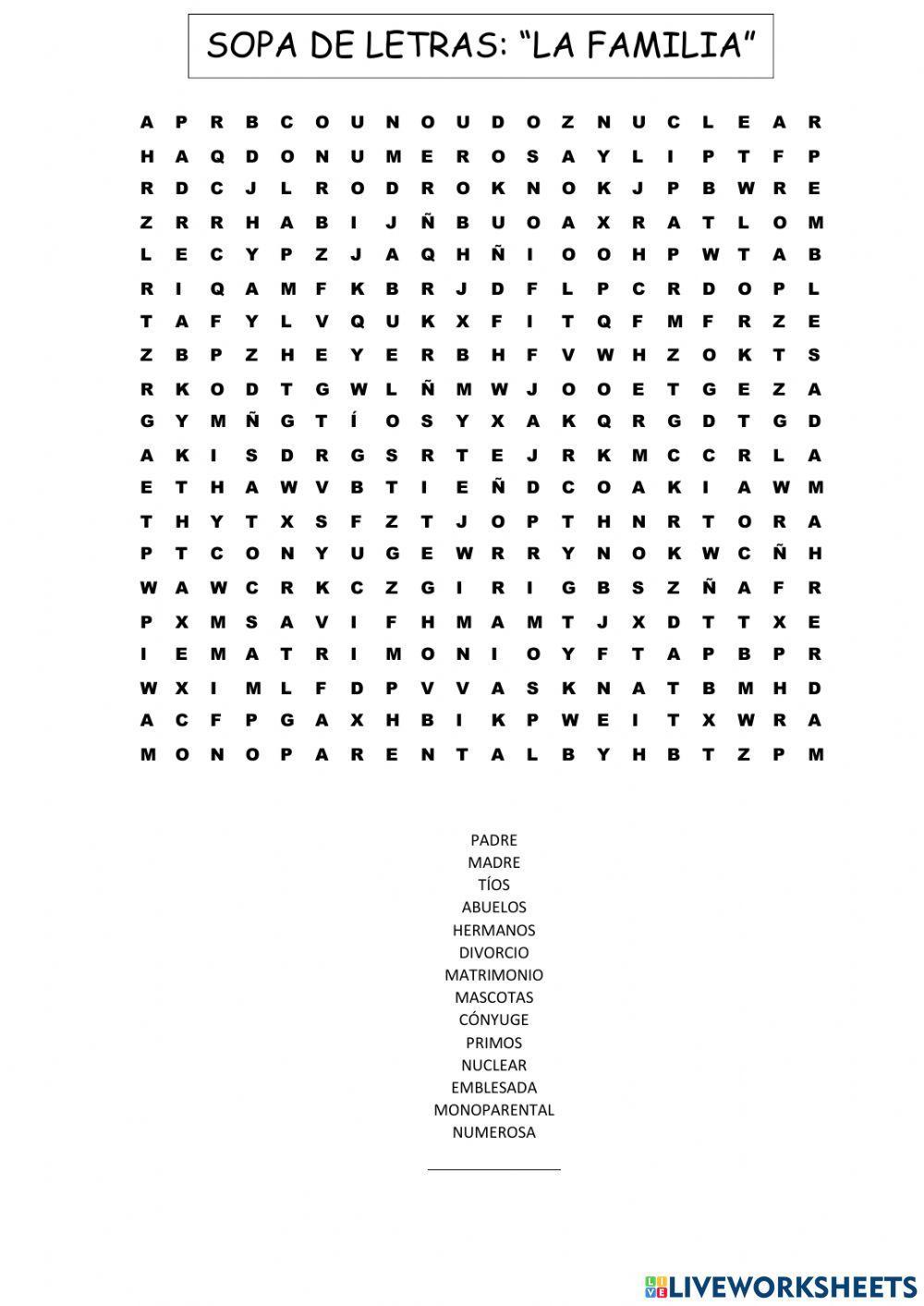 Sopa de letras (la familia)