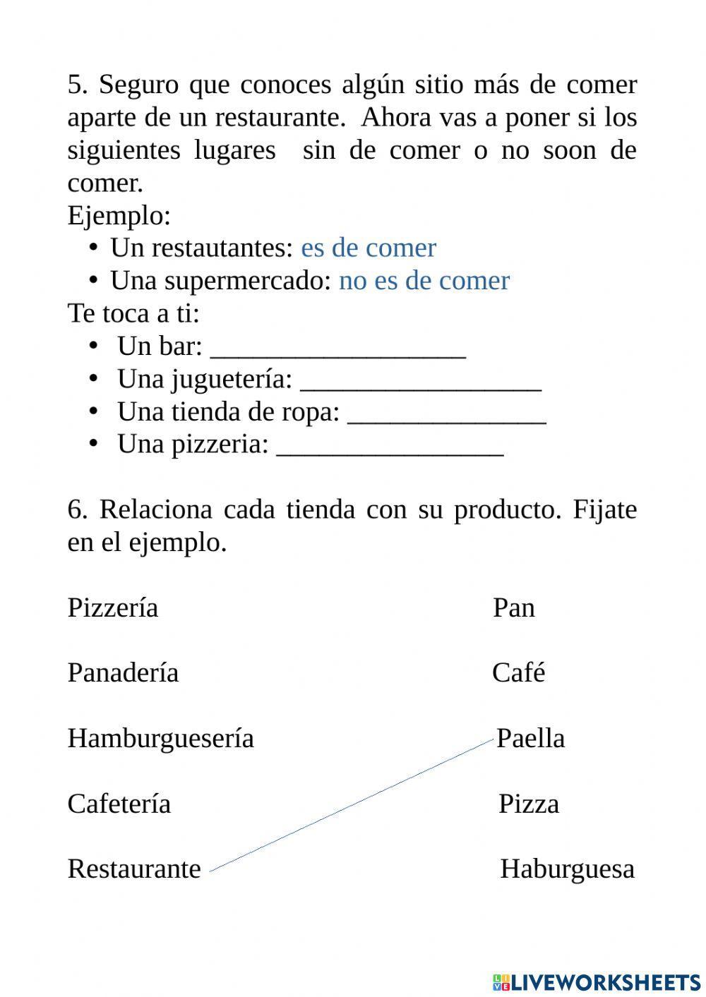 Ficha de Lectura y Vocabulario de el Restaurante