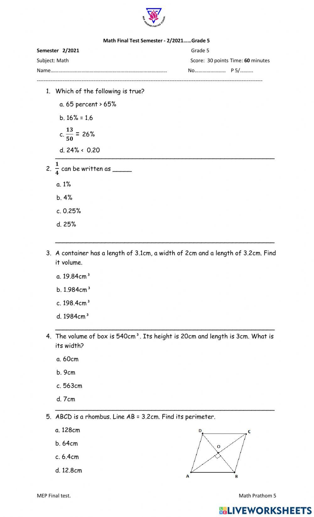 Nys Math Exam Grade 5