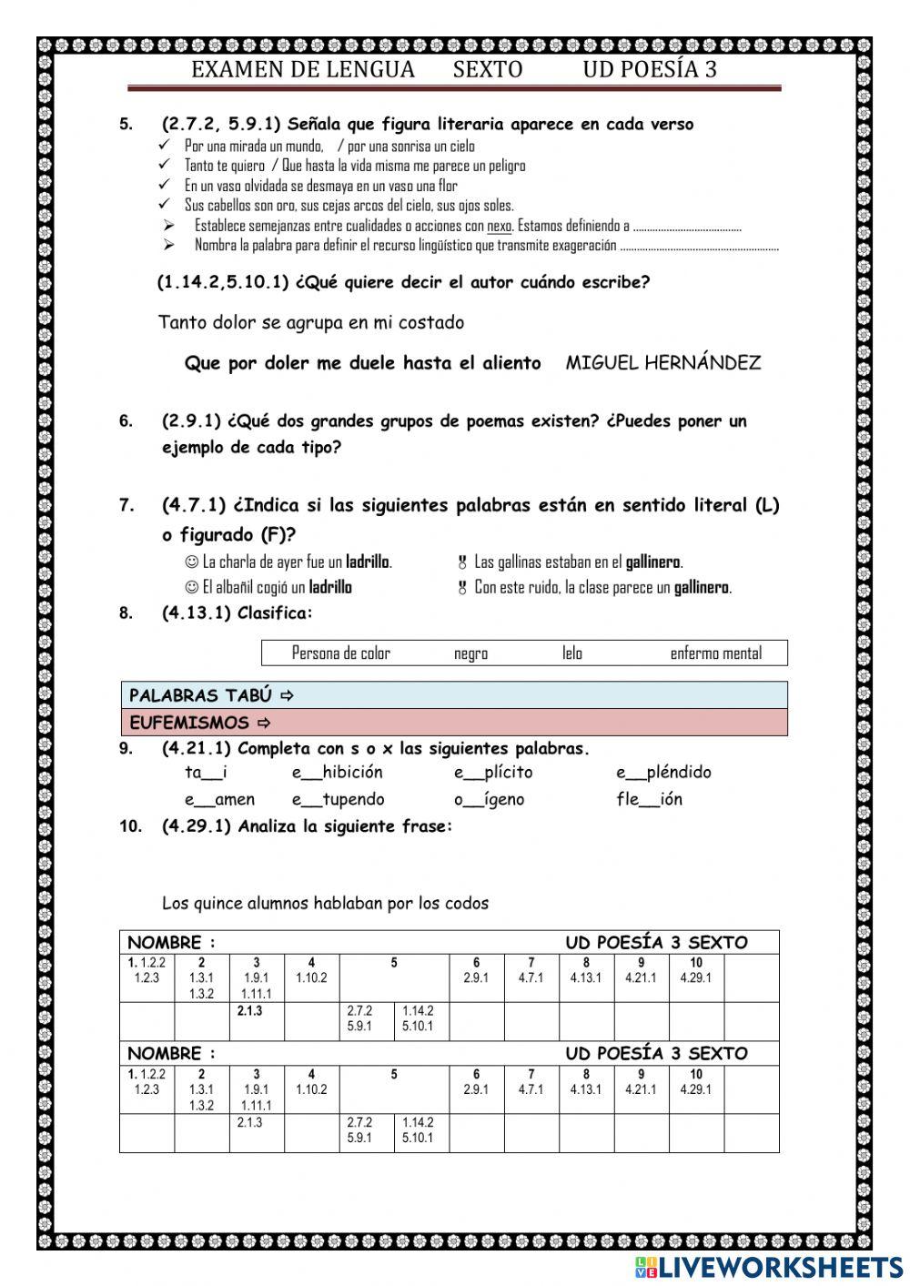 Examen de lengua tema poe 3