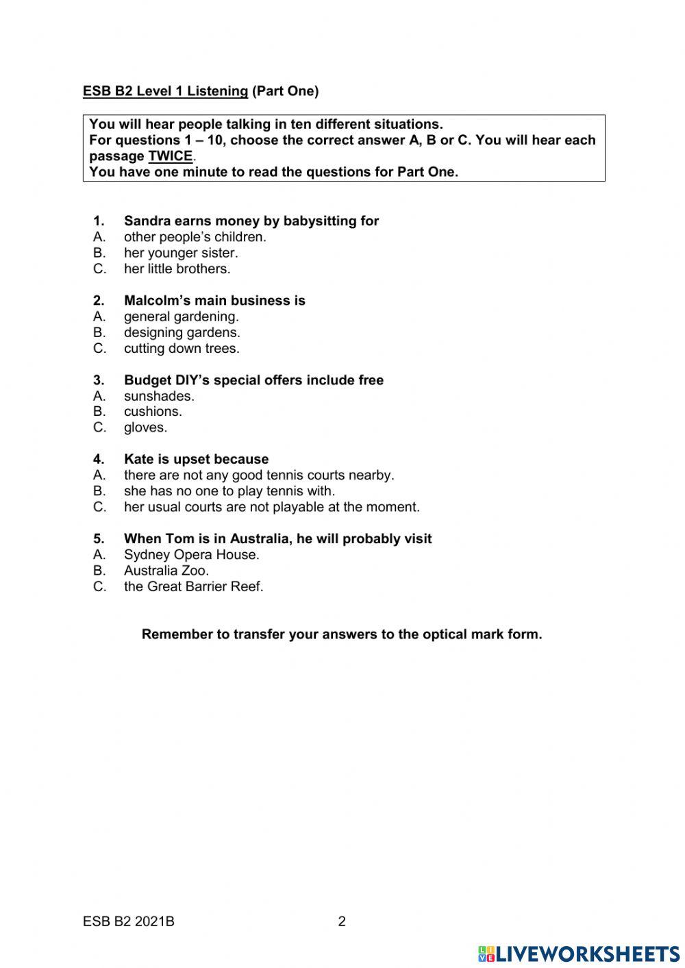 ESB B2 2021B LISTENING