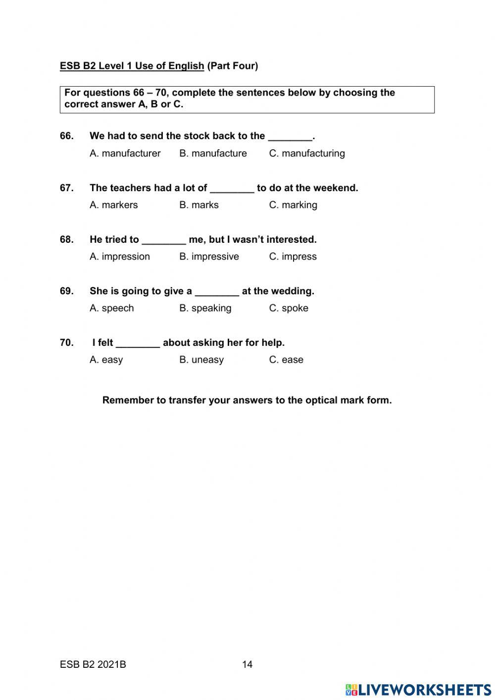 ESB B2 2021B USE OF ENGLISH
