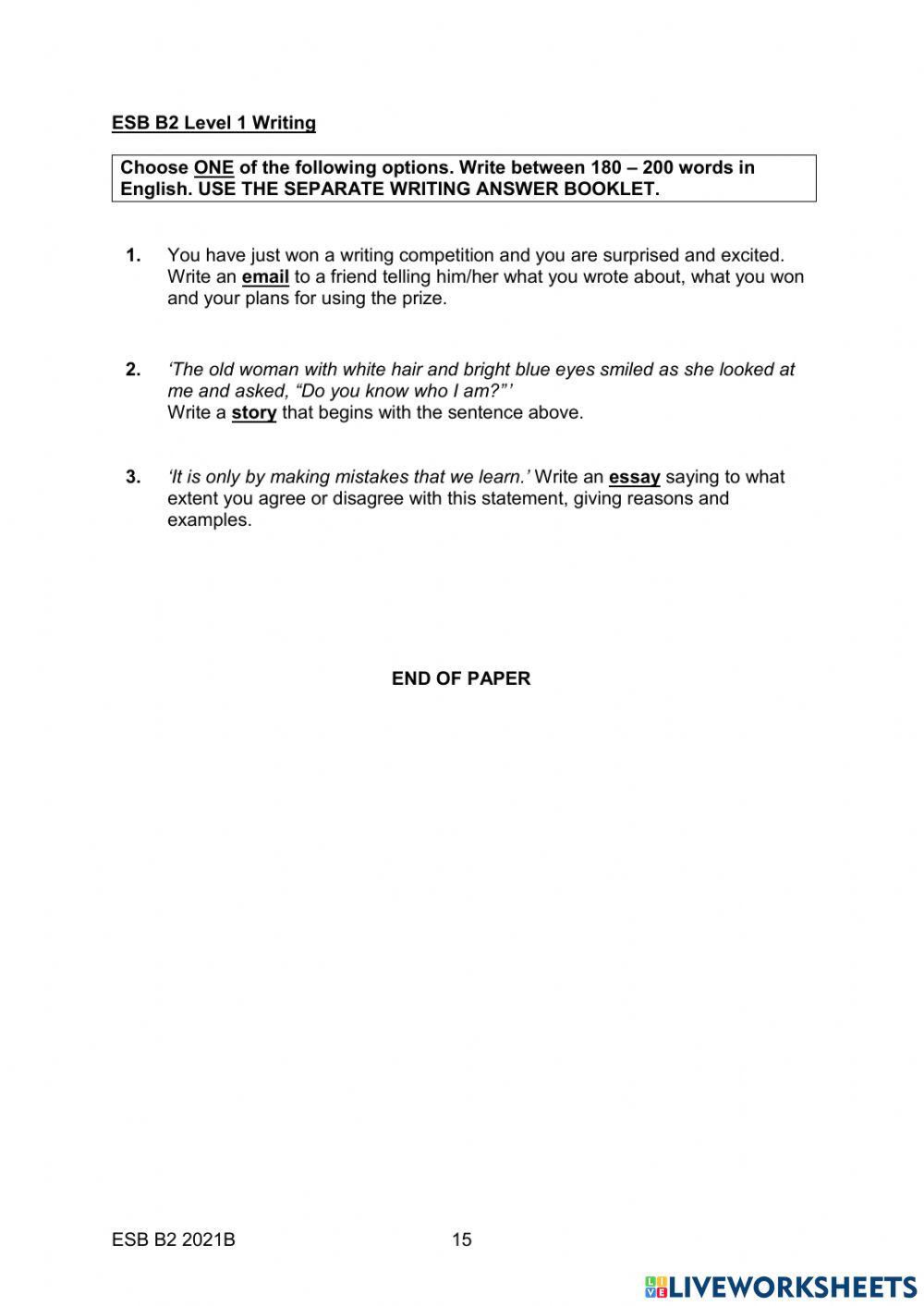 ESB B2 2021B WRITING