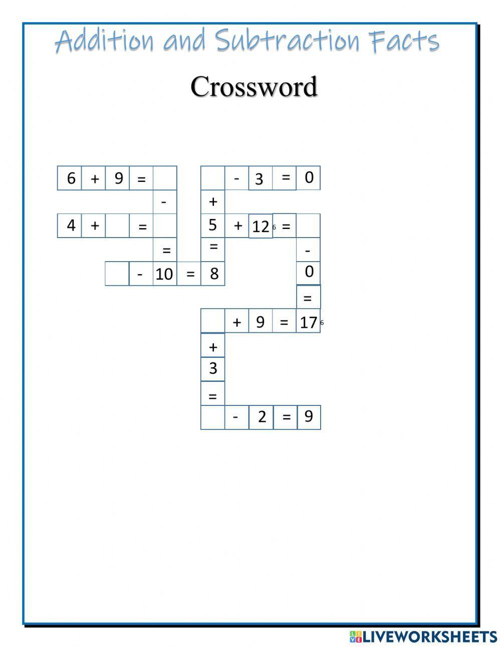 Addition and Subtraction Facts Crossword
