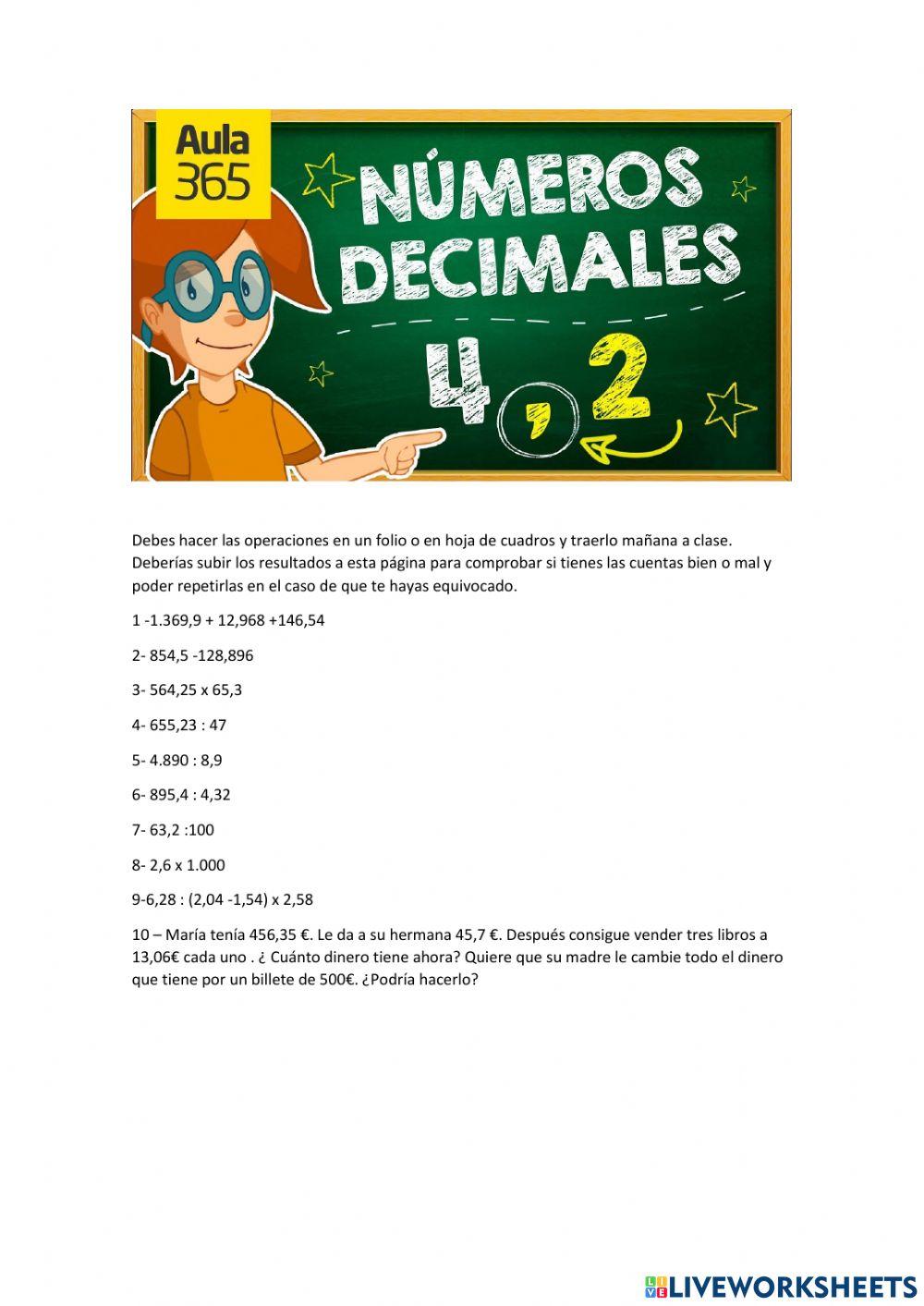 Operaciones con decimales