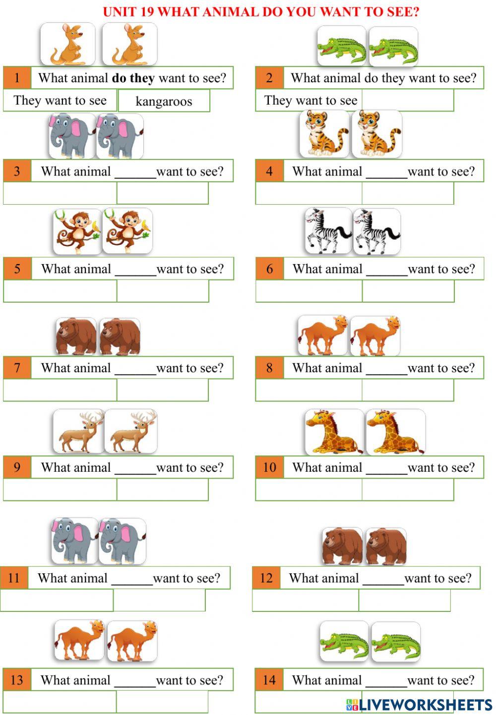 Unit 19 what animal do you want to see?