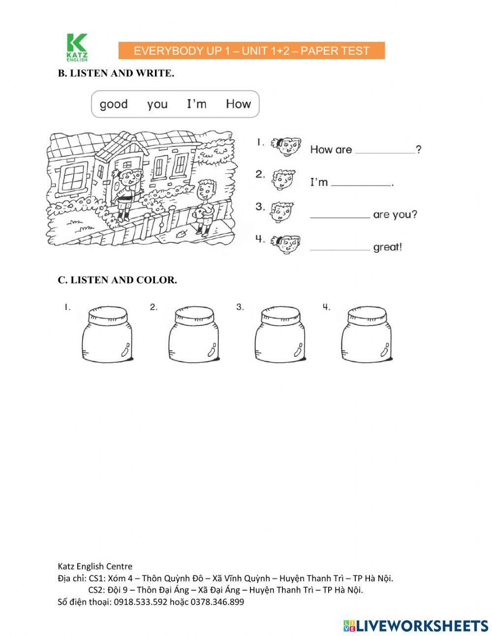 Everybody Up 1 Test Unit 1 + 2