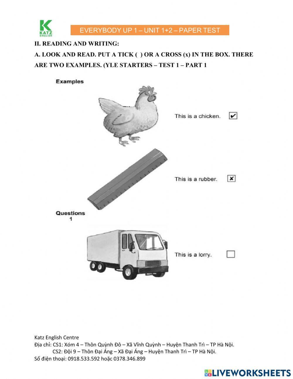 Everybody Up 1 Test Unit 1 + 2