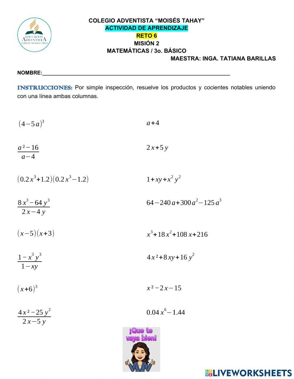 Productos y cocientes notables
