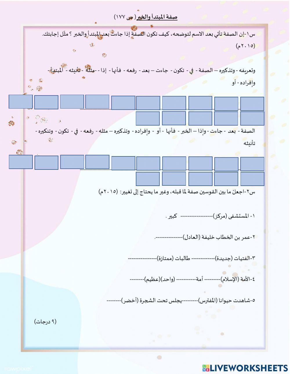 صفة المبتدأ والخبر