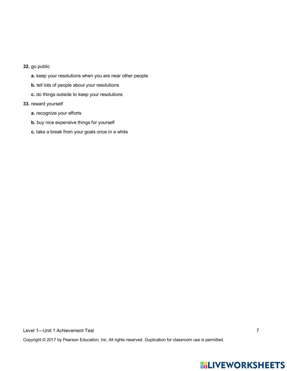 Summit 1 - Unit 1 Achievement Test