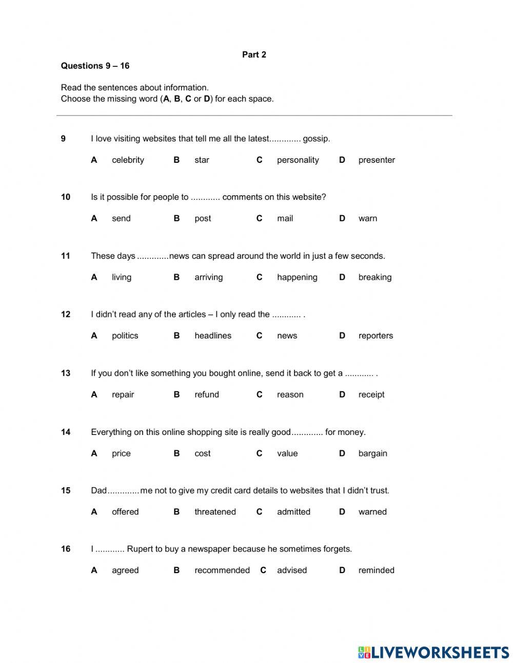 CAMBRIDGE ENGLISH EMPOWER B1+ PROGRESS TEST UNIT 8