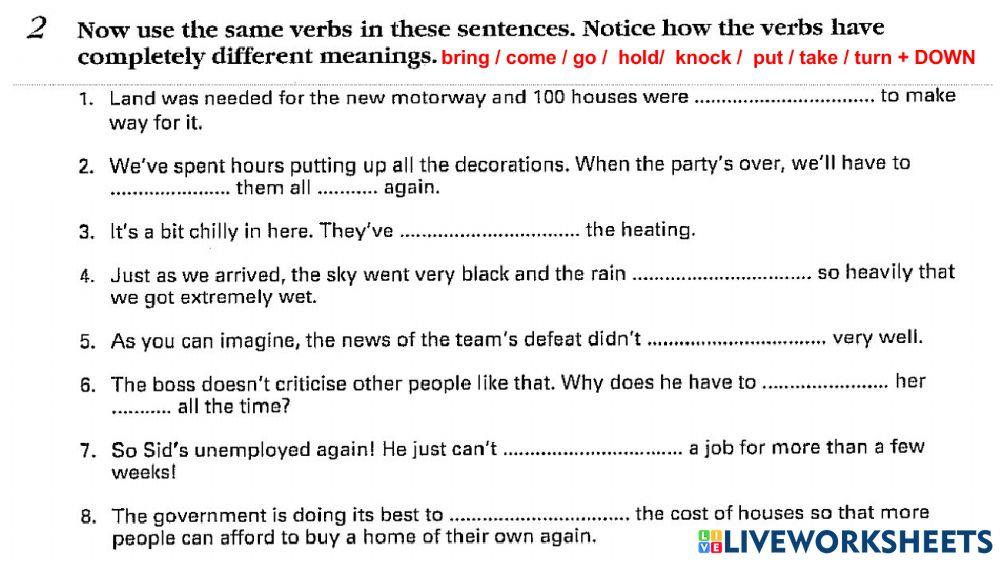 Phrasal verbs - DOWN -4