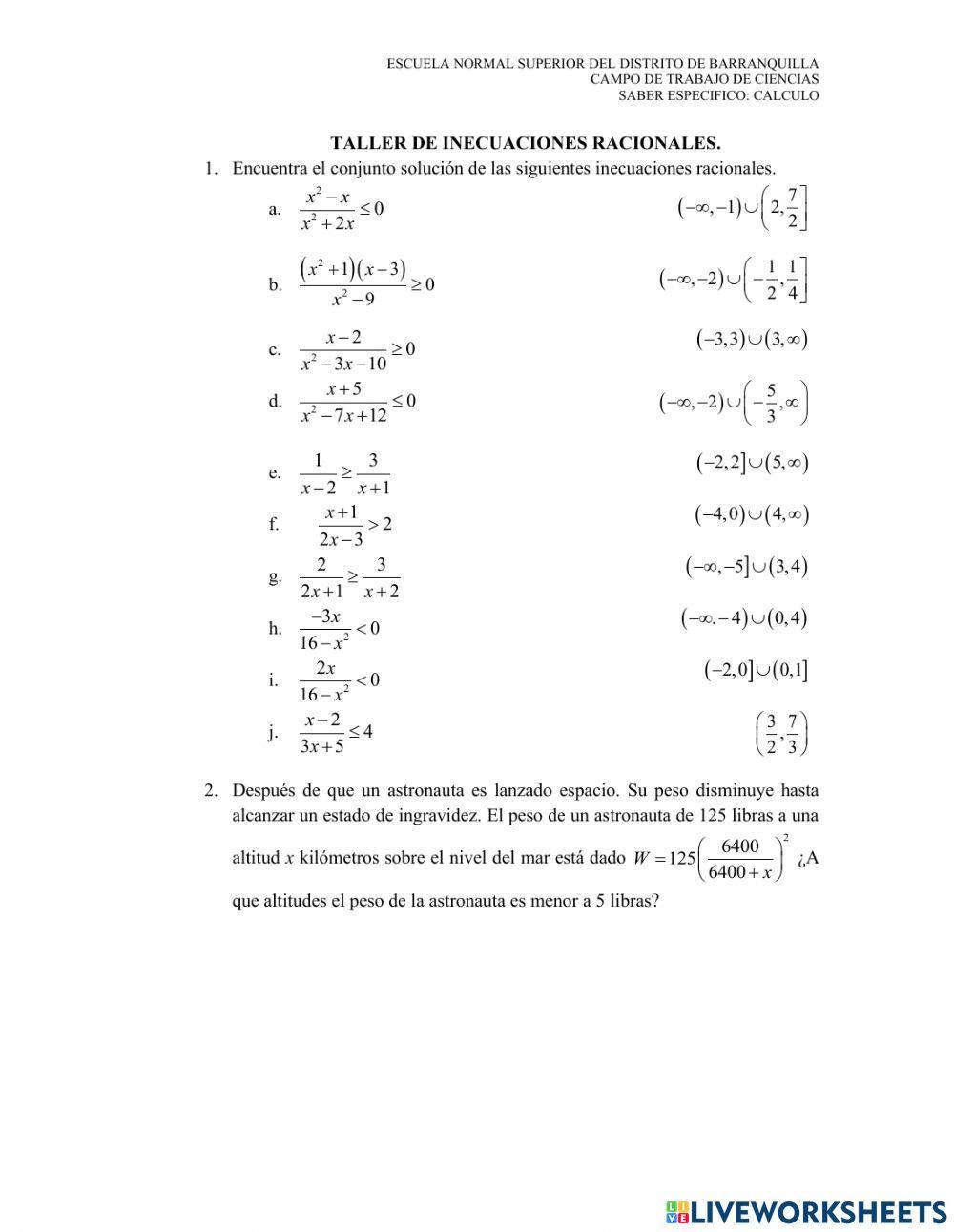 Inecuaciones Racionales