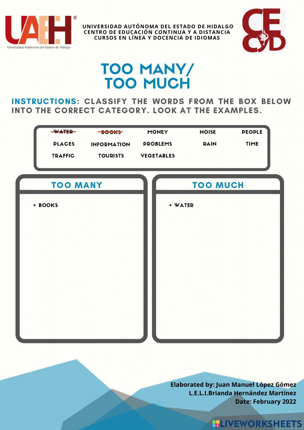 Too many and too much online exercise for live worksheets