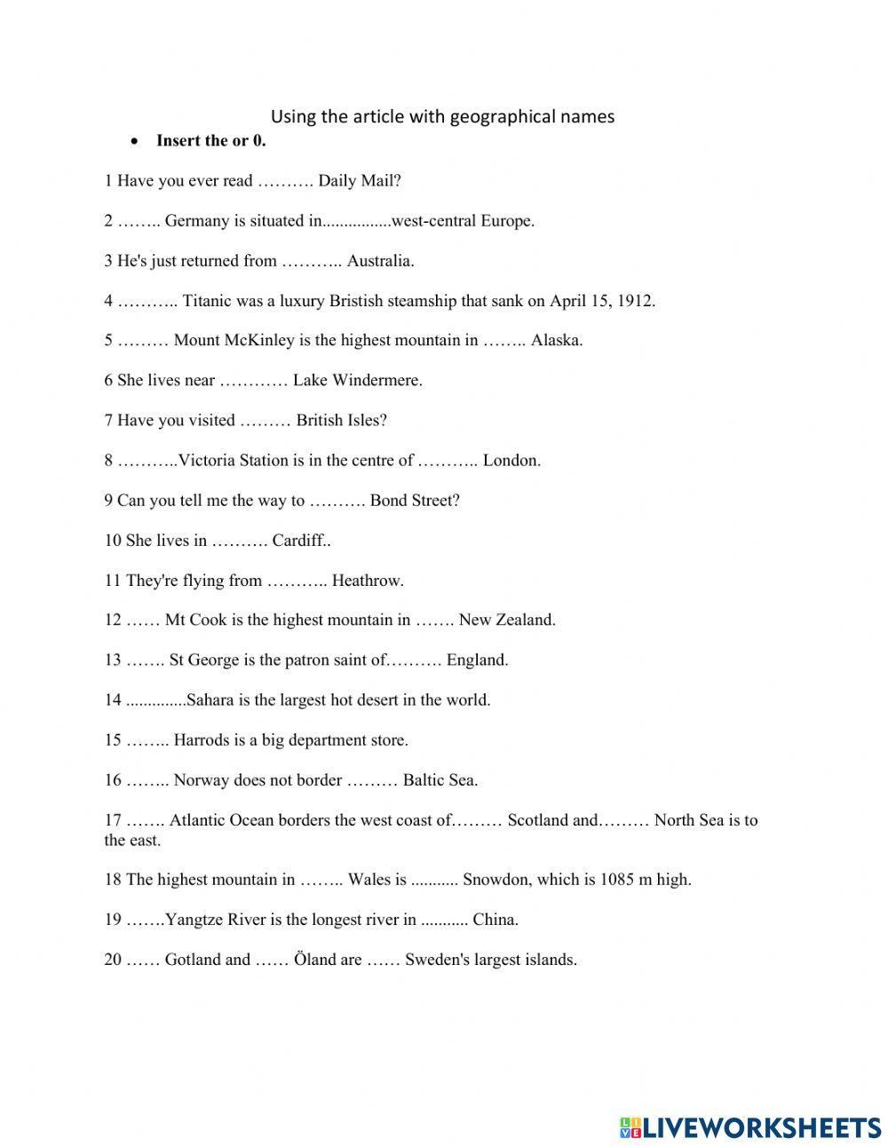 The or zero article with geographical names