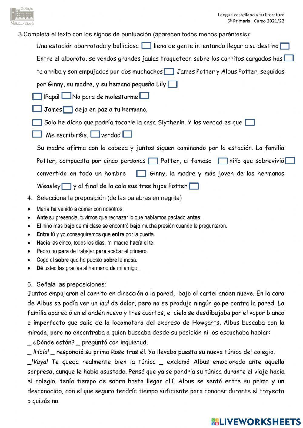 Signos de puntuación. Preposiciones, conjunciones e interjecciones.