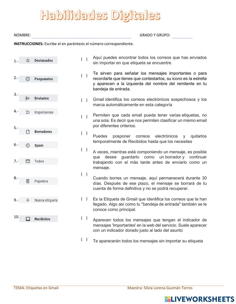 Ejercicio de etiquetas de gmail