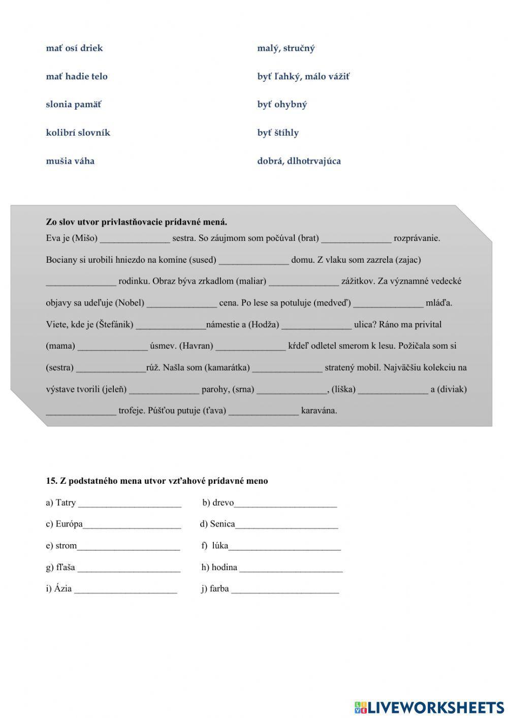 Krátke opakovanie prídavných mien