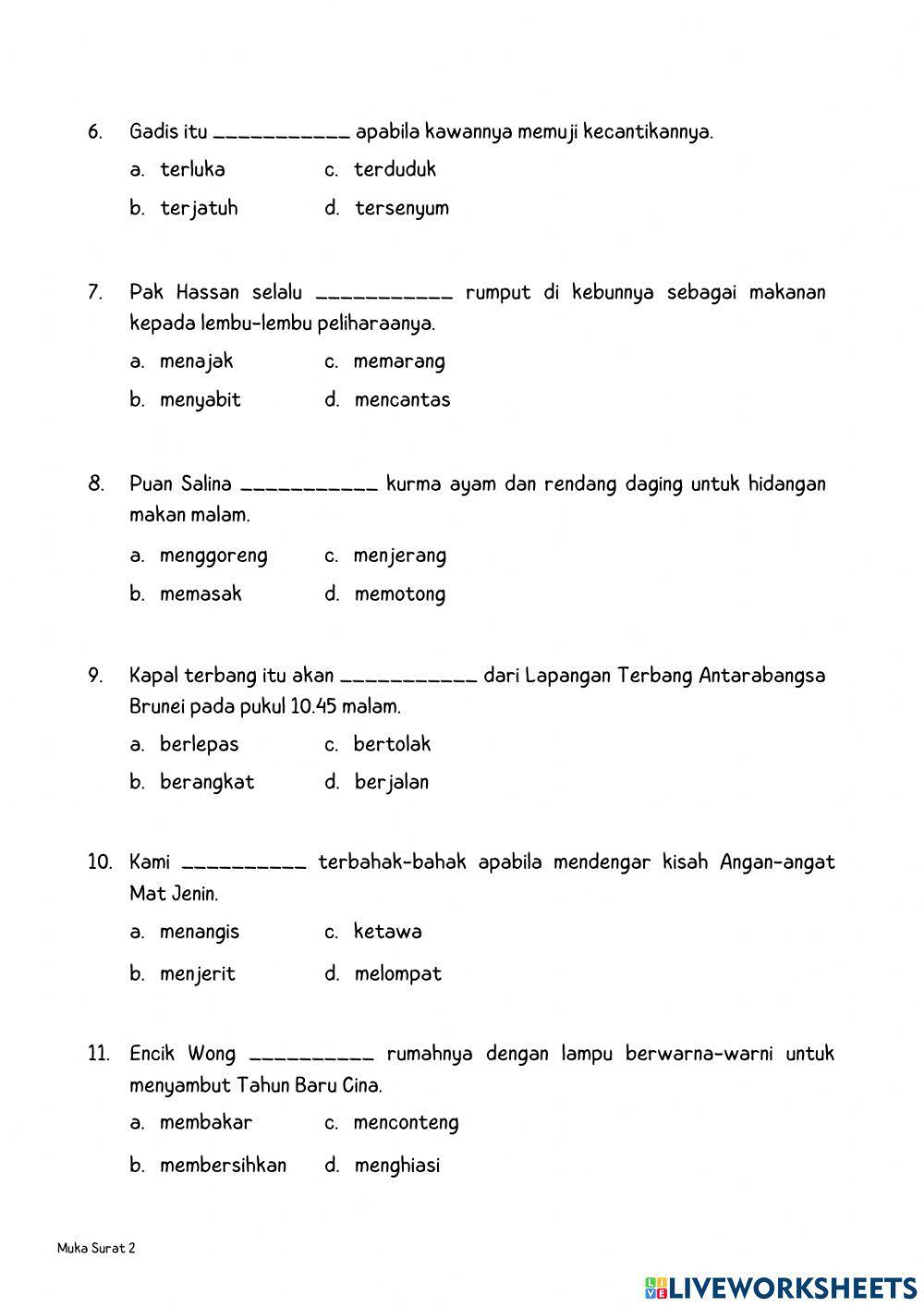 Aktiviti Bahasa Melayu (Kata Kerja) - Tahun 5