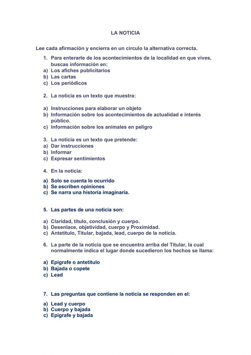 Practicando lo aprendido LA NOTICIA