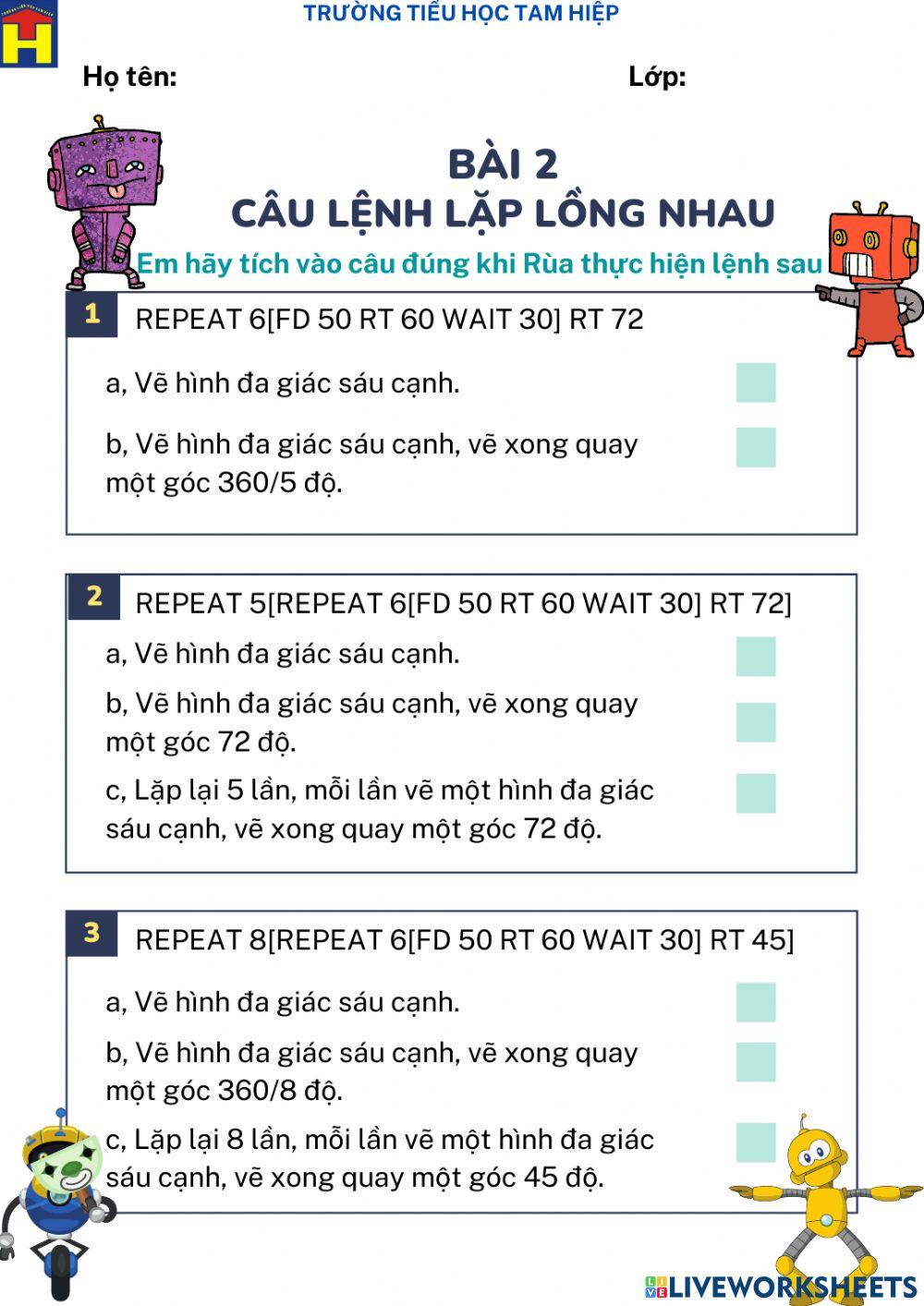 Lớp 5. CĐ 4. Bài 2. Câu lệnh lặp lồng nhau
