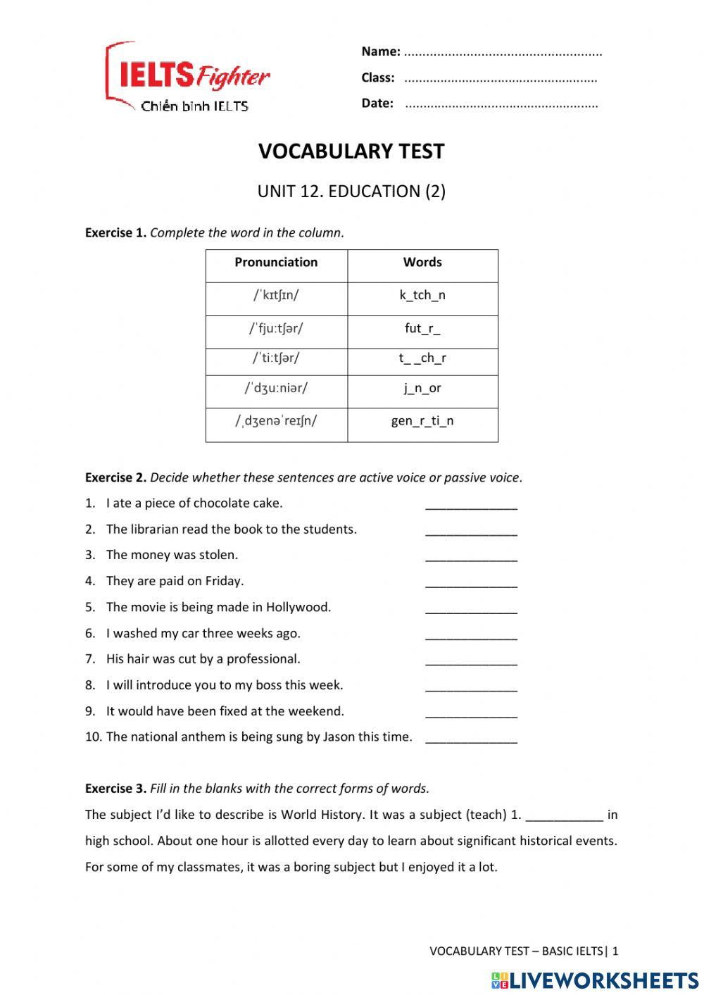 Vocab Test U12-BASIC IELTS