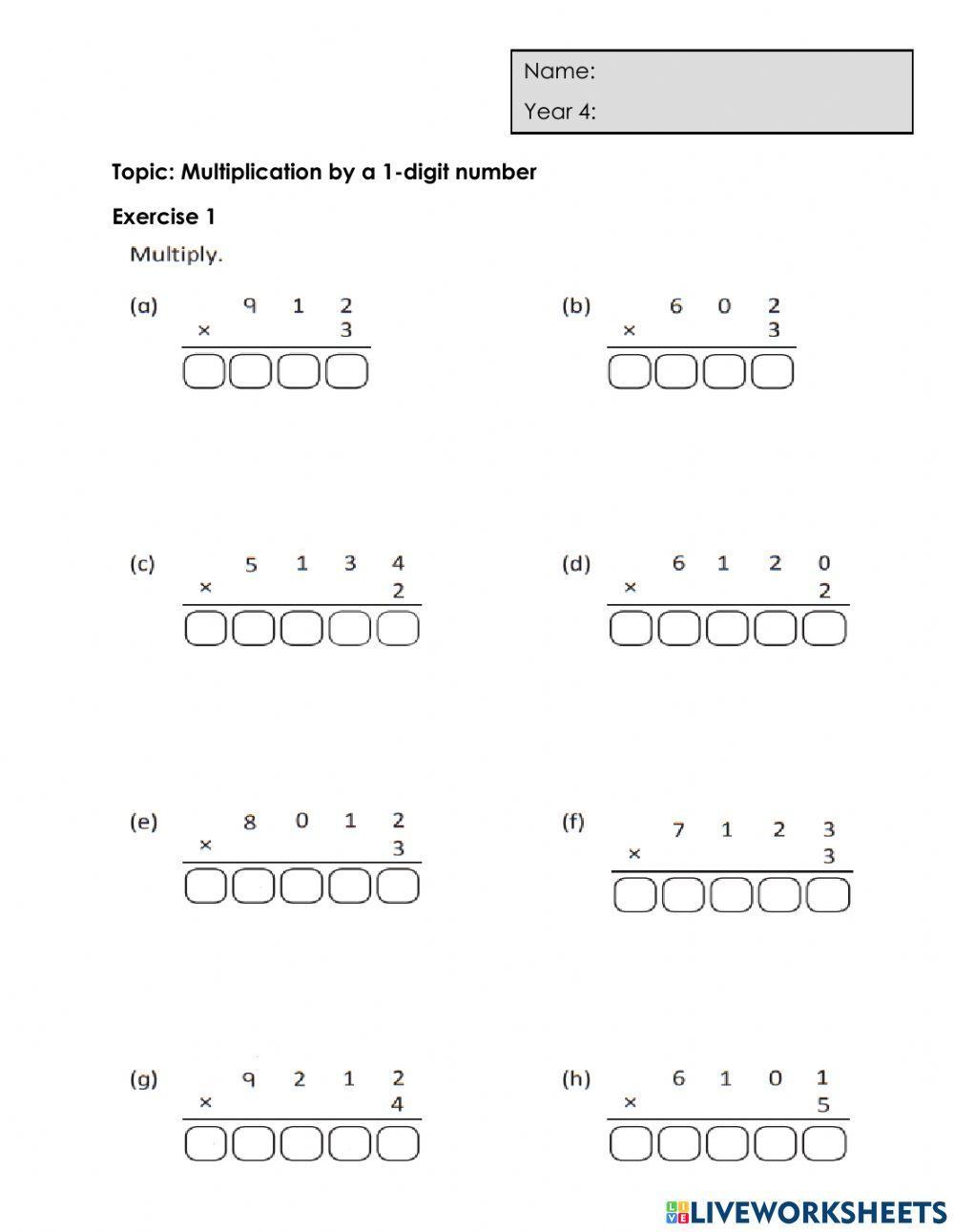 Green Multiply 4 digit by 1 digit
