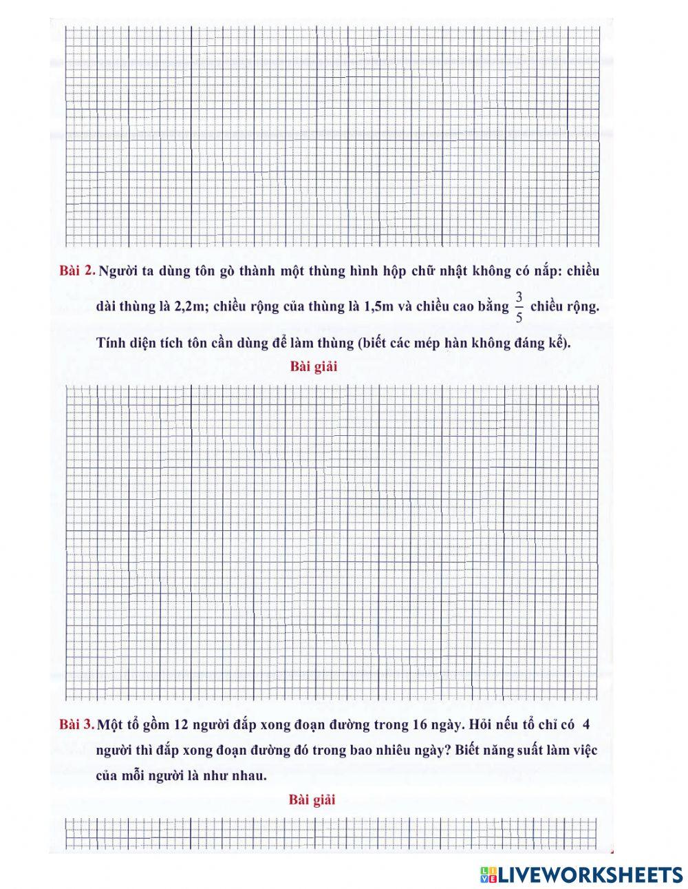 Toán 5 - Tuần 33 Bài tập