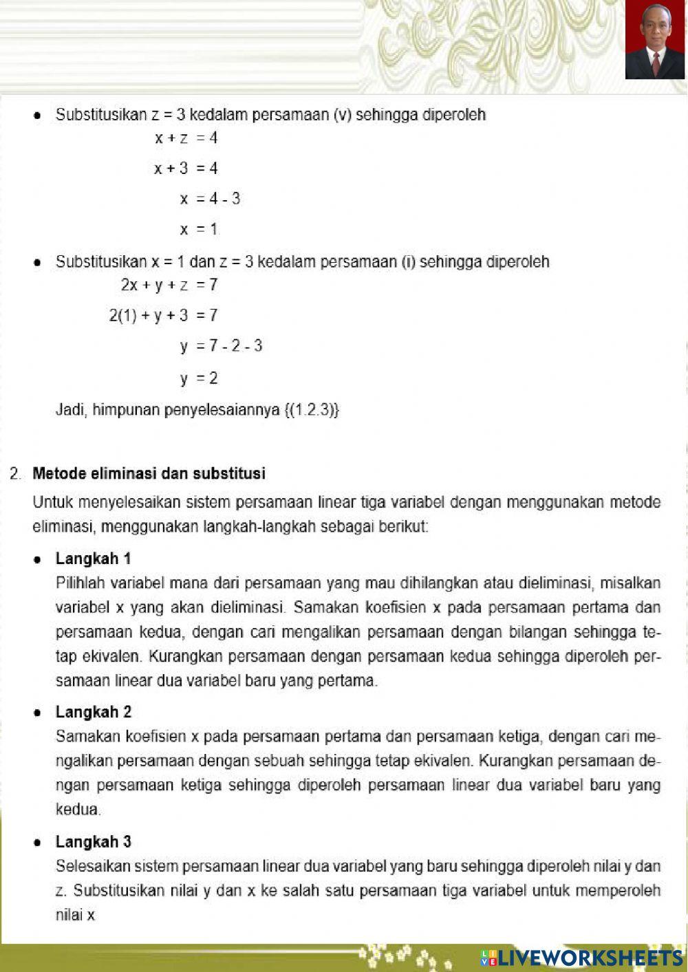 Persamaan linear tiga variabel