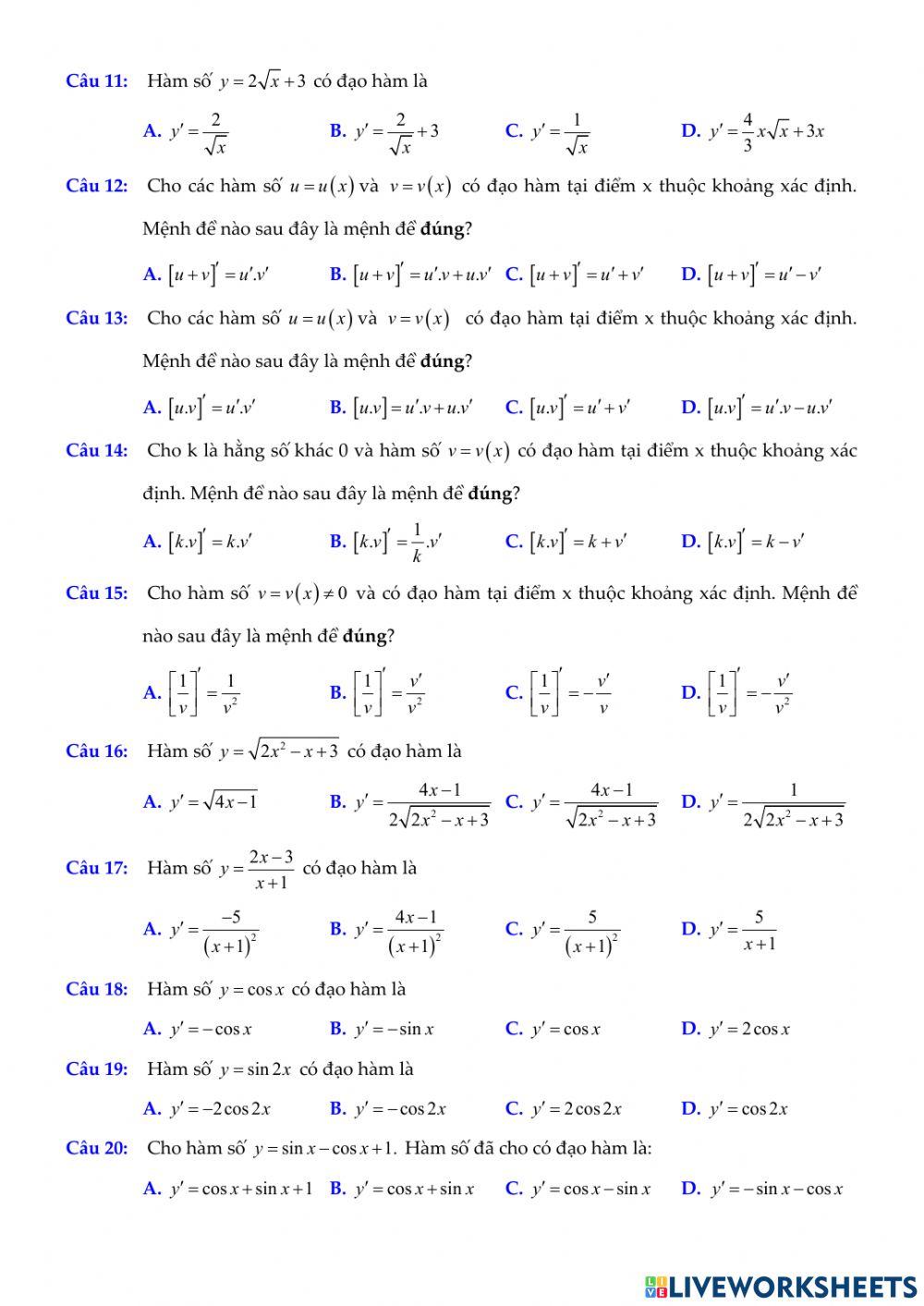 Toán 11-Kiểm tra CK2 - Đề minh họa số 01
