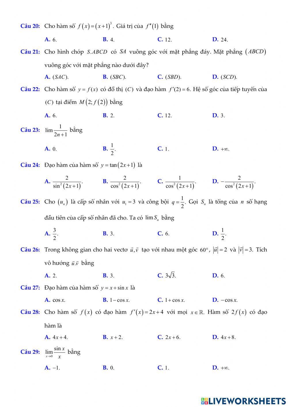 Toán 11-Kiểm tra CK2 - Đề minh họa số 02