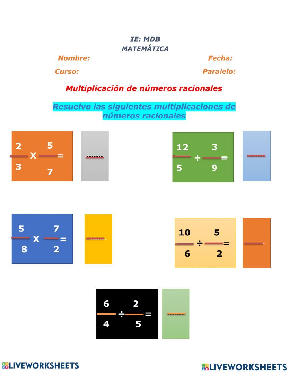 Multiplicación y división de números racionales