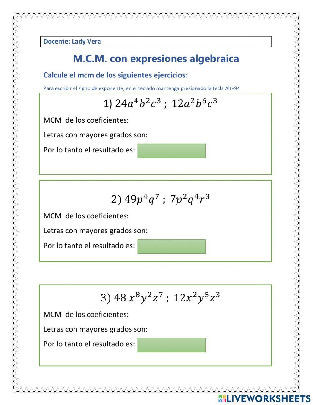 MCM EXPRESIONES ALGEBRAICAS