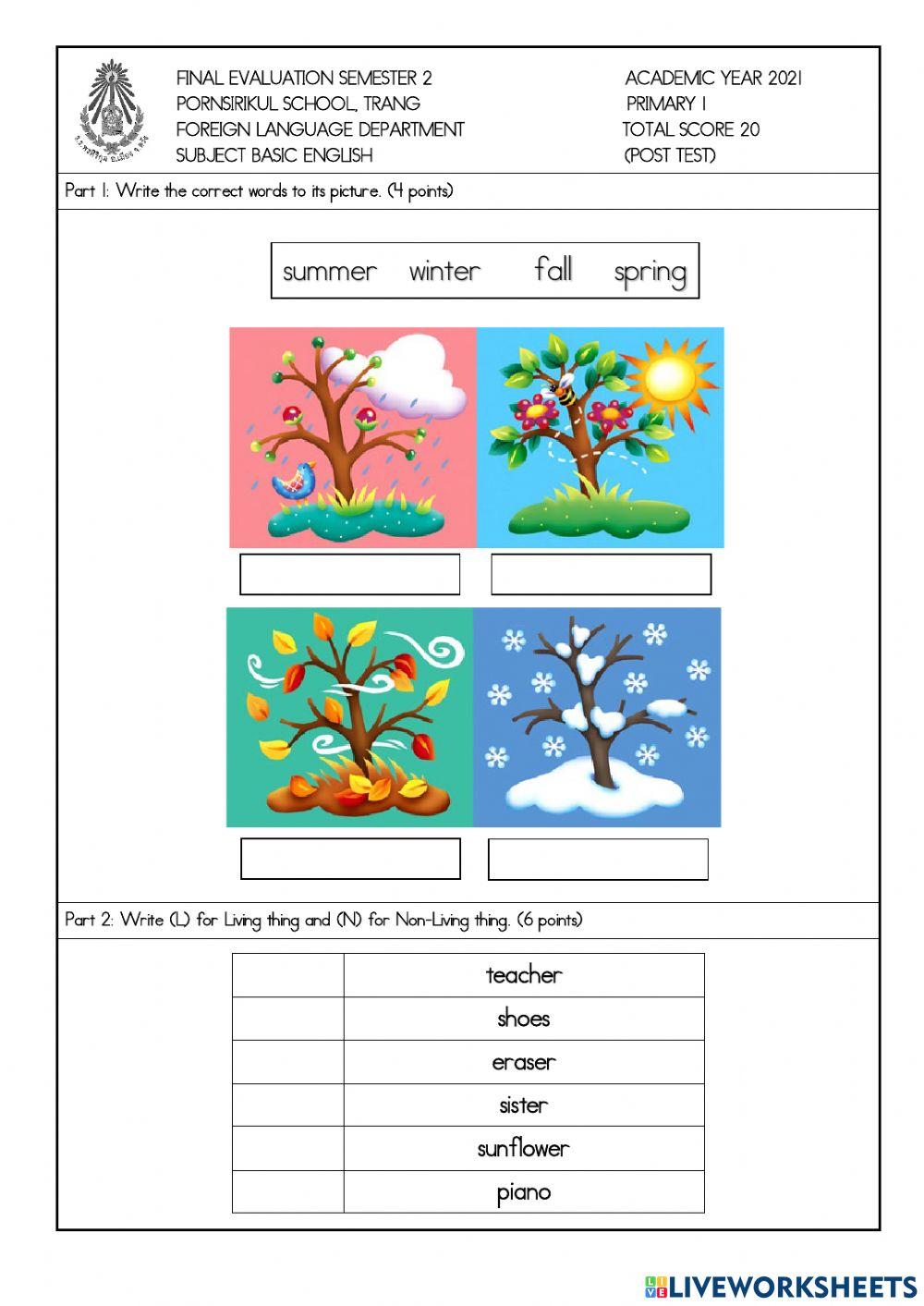 Esl primary post test