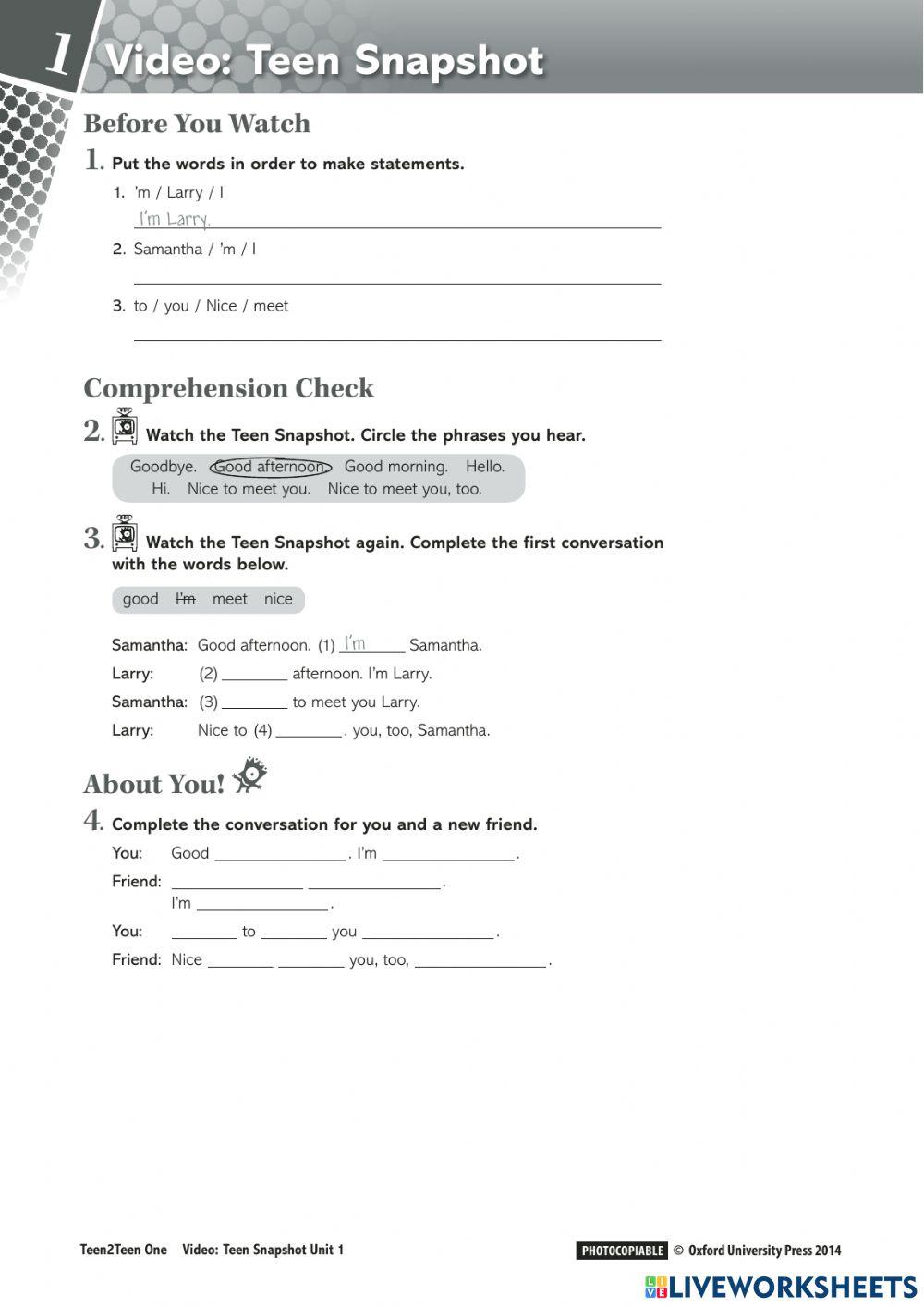 teen2teen-1-unit-1-teen-snapshot-online-exercise-for-live-worksheets