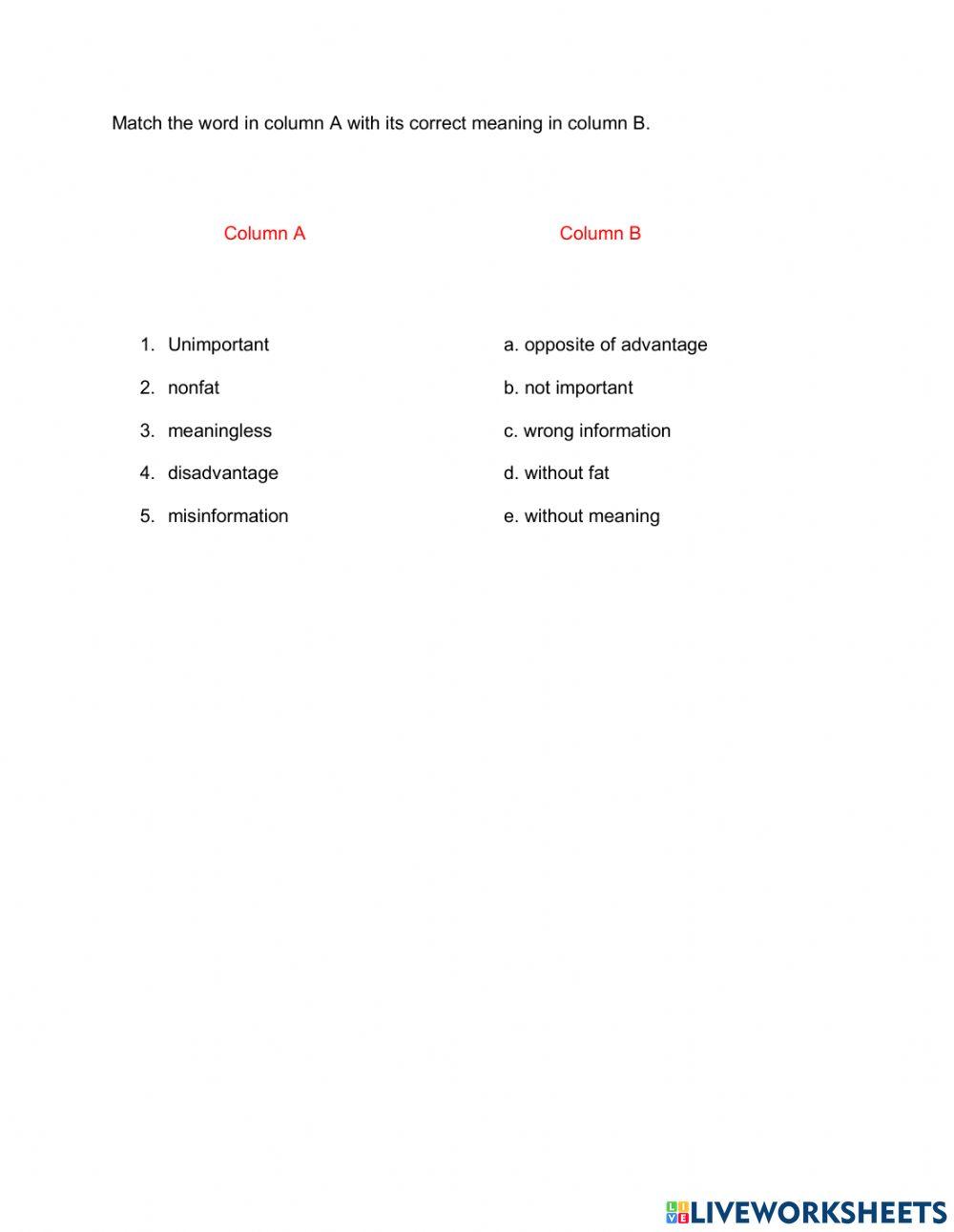 Matching Type Englih activity | Live Worksheets