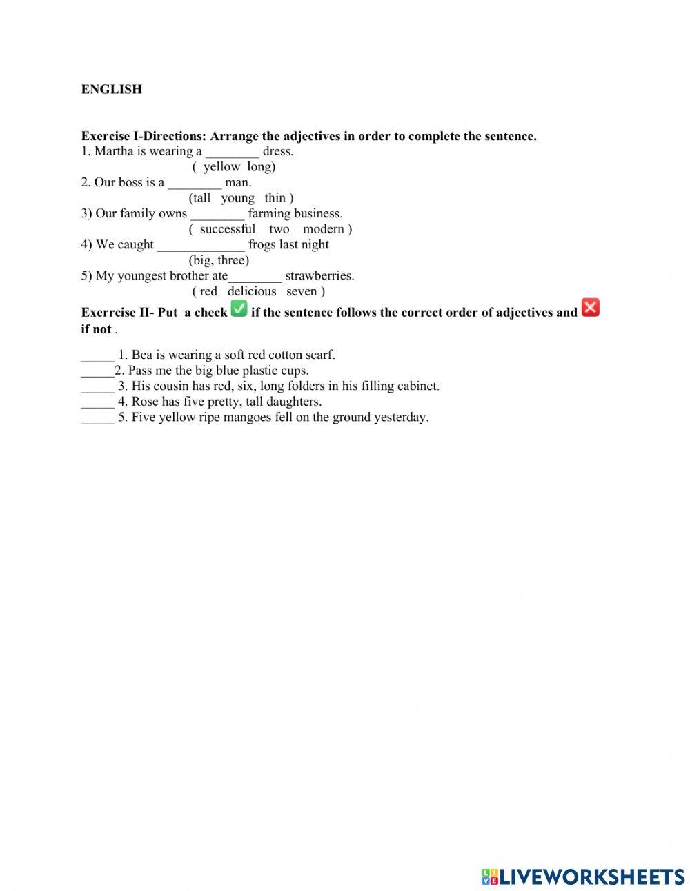 Identifying and using correct order of adjectives in a series in sentences