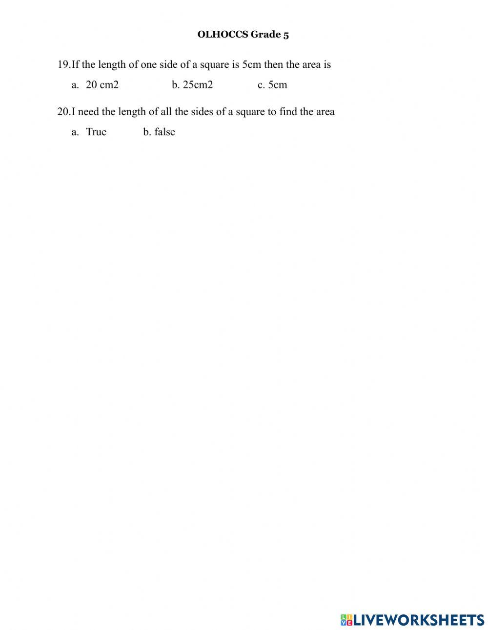 Area - Perimeter 2 Grade 5 BRC